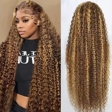 30inch Highlight Ombre Lace Front Wig Human Hair 13x6 HD Honey Blonde 4/27 Deep Wave Lace Frontal Wigs Glueless Wigs Human Hair - Image 2