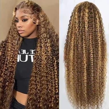 30inch Highlight Ombre Lace Front Wig Human Hair 13x6 HD Honey Blonde 4/27 Deep Wave Lace Frontal Wigs Glueless Wigs Human Hair - Image 1