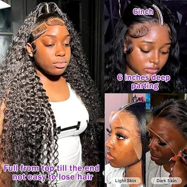 IAMFUPO 36 Inch Lace Front Wigs Human Hair 200 Density Deep Wave HD Frontal Wigs for Women Pre Plucked (13x6, 36 Inch) - Image 4