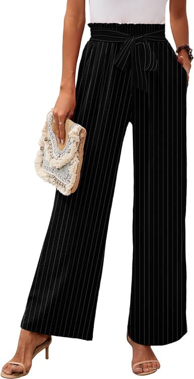 Heymoments Women's Wide Leg Lounge Pants with Pockets Lightweight High Waisted Adjustable Tie Knot Loose Trousers - Image 2