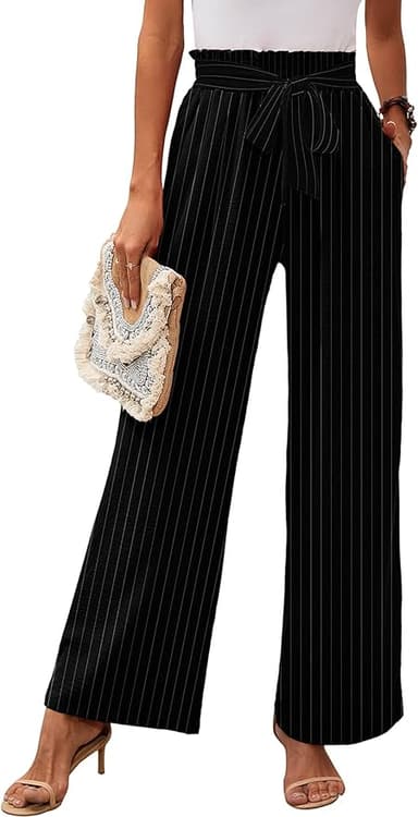 Heymoments Women's Wide Leg Lounge Pants with Pockets Lightweight High Waisted Adjustable Tie Knot Loose Trousers - Image 1