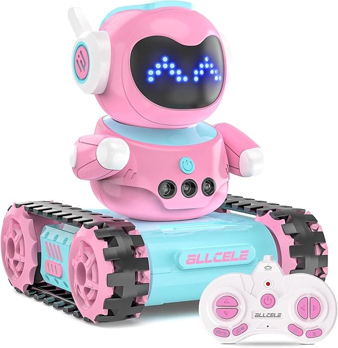 ALLCELE LED RC Robot Toys for Girls with Walkie Talkie, Programming, Music, Demo and LED Function, Remote Control Robot Toy, Gift for Girls 3-8 Years Old Blue Pink - Image 1
