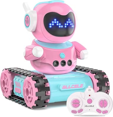 ALLCELE LED RC Robot Toys for Girls with Walkie Talkie, Programming, Music, Demo and LED Function, Remote Control Robot Toy, Gift for Girls 3-8 Years Old Blue Pink - Image 1