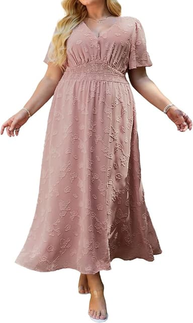 Simplee Women's Boho Floral Maxi Dress Flowy Casual V Neck Short Sleeve Wedding Guest Holiday Beach Long Dress - Image 1