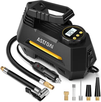AstroAI Tire Inflator Portable Air Compressor Air Pump for Car Tires-Car Accessories, 9.8Ft Cord-12V DC-Powered Auto Pump with Digital Pressure Gauge, Emergency LED Light for Bicycle, Balloons, Yellow - Image 1