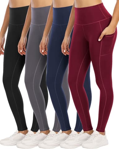 4 Pack Leggings with Pockets for Women,High Waist Tummy Control Workout Yoga Pants - Image 2