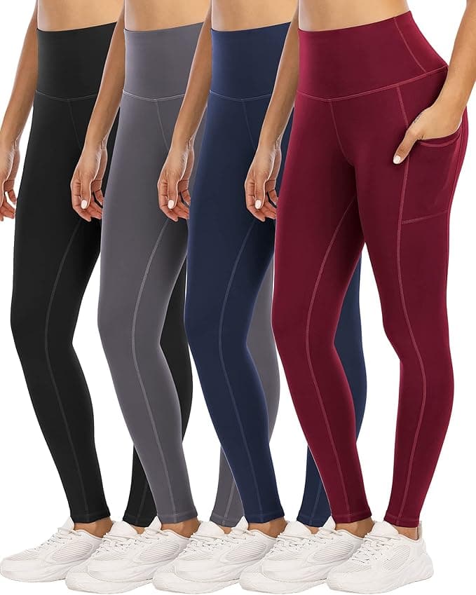 4 Pack Leggings with Pockets for Women,High Waist Tummy Control Workout Yoga Pants - Image 1