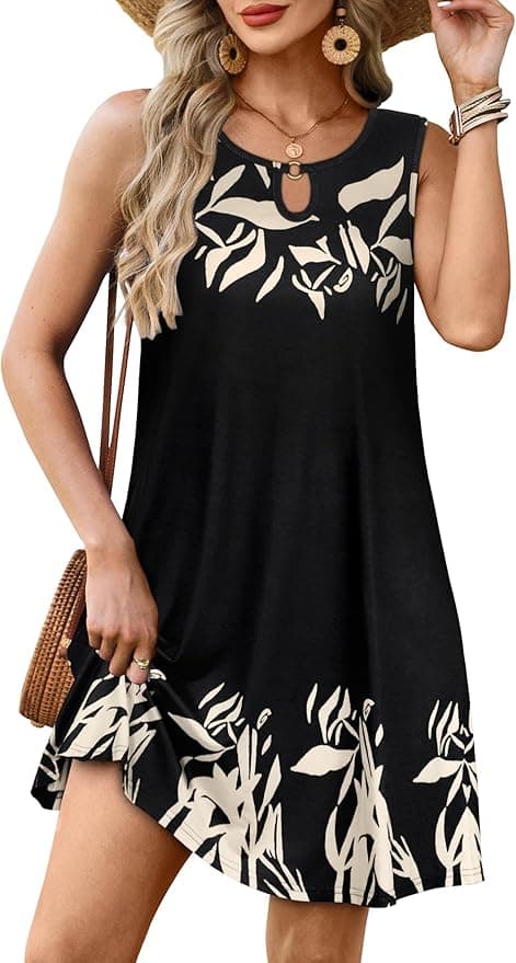 Summer Dresses for Women Casual Sleeveless Sundress Floral Loose Fit Beach Cover Up with Pocket - Image 1