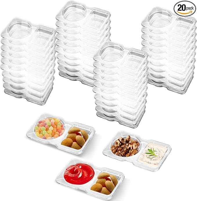 20 PCS Snack Containers with Lid, Leakproof Dipping Containers with 2 Compartments,Reusable Snack Pack Containers, Portion Control Condiment Container - Image 1