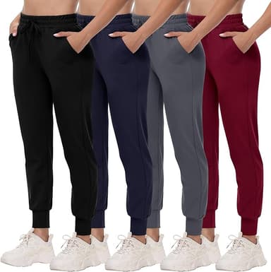 4 Pack Joggers for Women - Sweatpants with Pockets Lightweight Comfy Yoga Pants for Workout Travel Lounge - Image 1