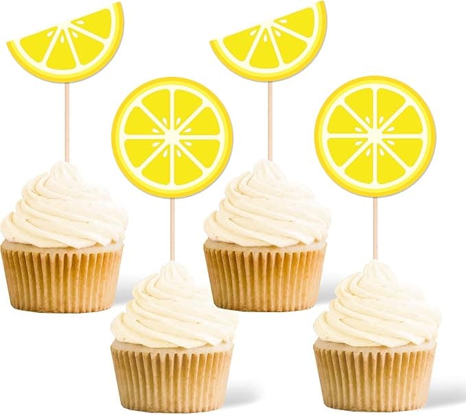 Gexolenu 24 Pcs Lemon Cupcake Toppers Glitter Fruit Theme Summer Lemonade Cupcake Picks for Kid Baby Shower Party Decorations Boy Girl Birthday Cake Party Supplies - Image 1