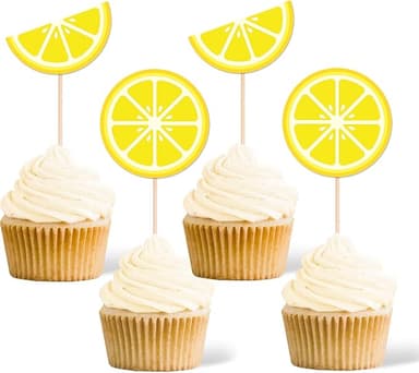 Gexolenu 24 Pcs Lemon Cupcake Toppers Glitter Fruit Theme Summer Lemonade Cupcake Picks for Kid Baby Shower Party Decorations Boy Girl Birthday Cake Party Supplies - Image 1