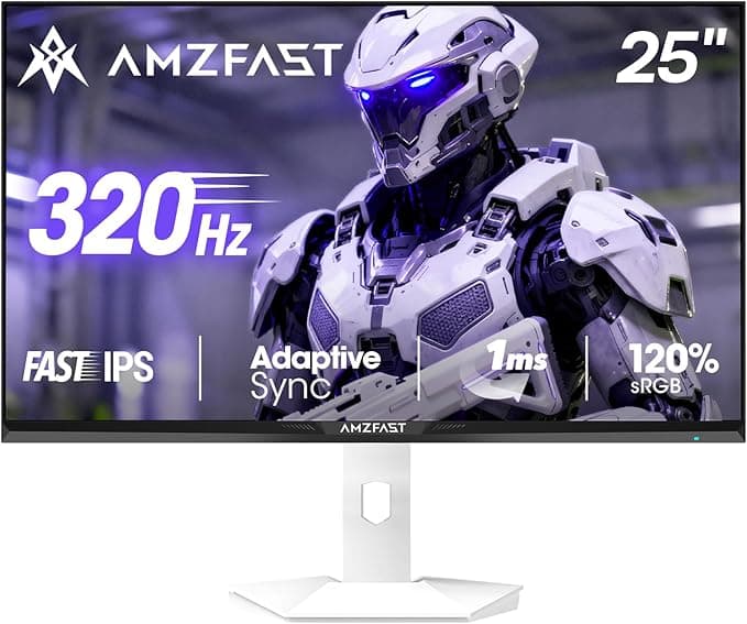 Amzfast 25 Inch White Gaming Monitor 320Hz/300Hz/240Hz, FHD 1080P 1ms Fast IPS Monitor, 12 Months Warranty Exchange (HDMI & DP Dual Cable) TÜV Rheinland Eye Care | AI Crosshair, Night Vision Function - Image 1