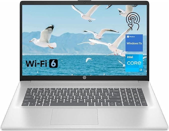 HP Premium 17.3" Touchscreen Laptop, 8-Cores Intel Core i3-N305, 32GB RAM, 128GB eMMC + 1TB SSD, Webcam, HDMI, Wi-Fi 6, Windows 11 S, Silver - Image 1