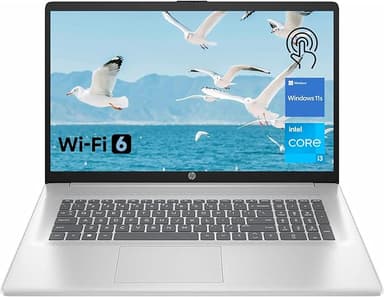 HP Premium 17.3" Touchscreen Laptop, 8-Cores Intel Core i3-N305, 32GB RAM, 128GB eMMC + 1TB SSD, Webcam, HDMI, Wi-Fi 6, Windows 11 S, Silver - Image 1