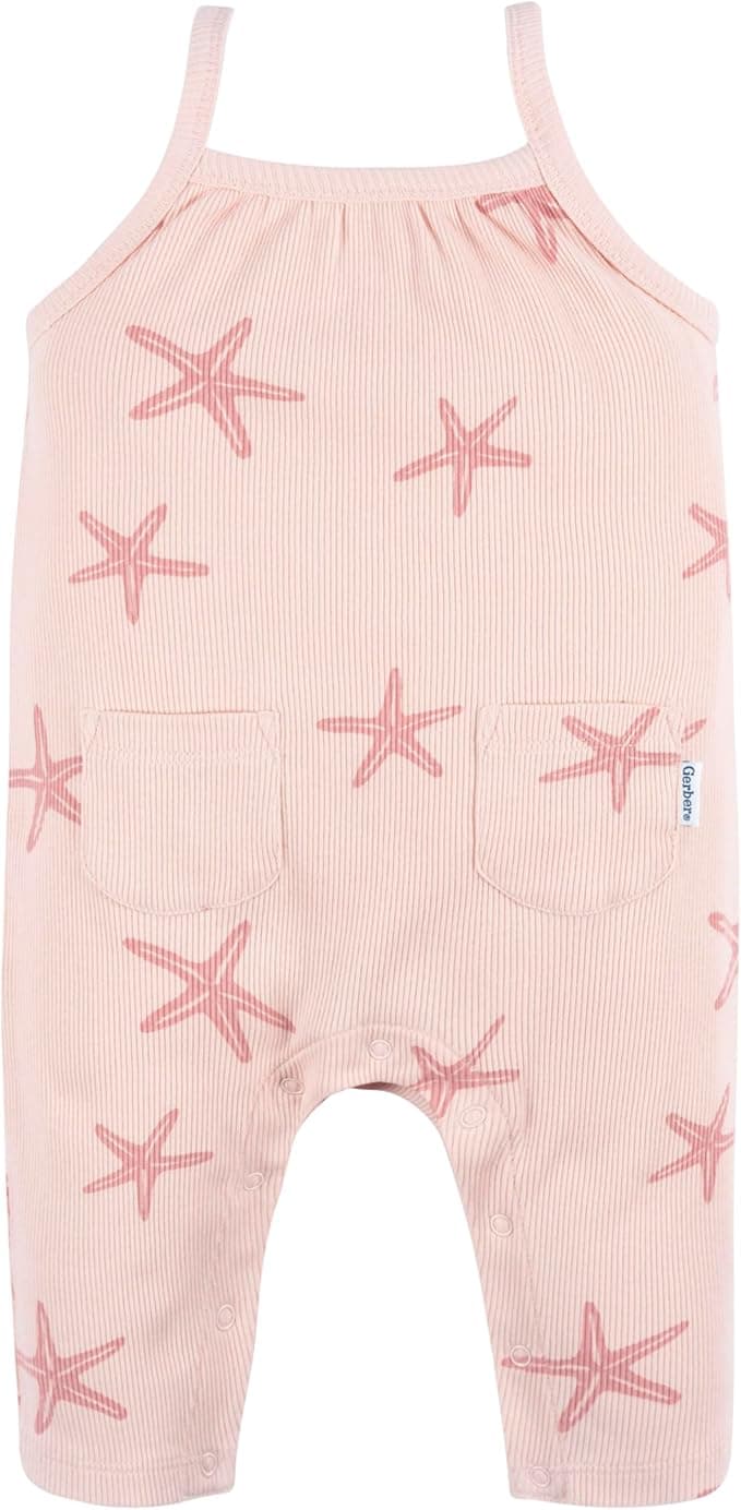 Gerber baby-girls Sleeveless Cotton Long-leg Romper Jumpsuit - Image 1