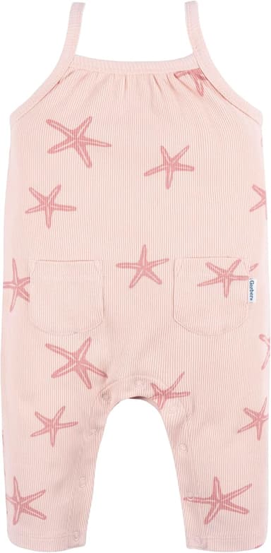 Gerber baby-girls Sleeveless Cotton Long-leg Romper Jumpsuit - Image 1