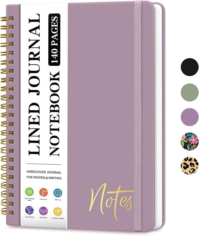 Lined Spiral Journal Notebook for Women, A5 College Ruled Journals for Writing, Hardcover Notebooks for Work, Note taking and Office School Supplies,140 Pages - Purple - Image 1