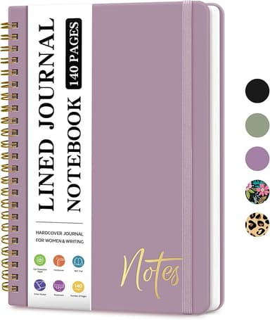 Lined Spiral Journal Notebook for Women, A5 College Ruled Journals for Writing, Hardcover Notebooks for Work, Note taking and Office School Supplies,140 Pages - Purple - Image 1