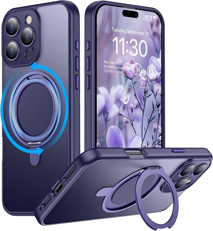Temdan Magnetic for iPhone 16 Pro Case,[with 360°Rotatable Invisible Magnetic O-Ring Stand][Military Grade Shockproof][Compatible with MagSafe] Slim Translucent Matte Phone Case for iPhone 16 Pro 6.3" - Image 1
