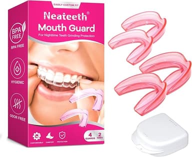 Mouth Guard for Grinding Teeth at Night, Thin Mouthguard for Women, Upgraded Night Guards for Clenching Teeth, Pack of 4 Pink Moldable Bite Dental Guards for Bruxism, 2 Sizes with One Travel Case - Image 1