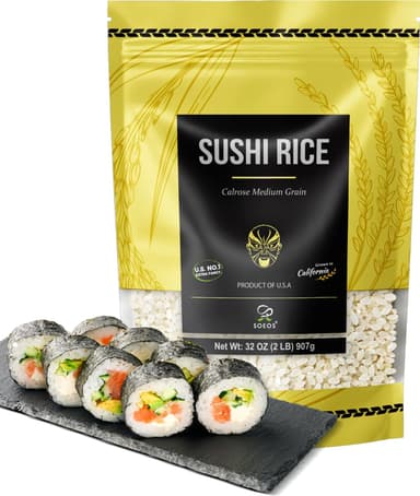 Soeos Sushi Rice, Medium Grain Rice, Sticky Rice for Sushi Rolls and Japanese Food, 2 Pound (32 Ounce - Image 2