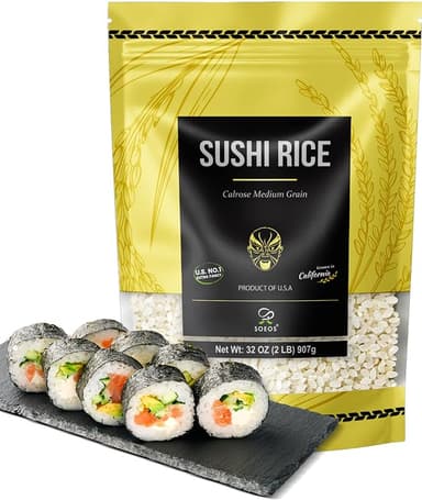 Soeos Sushi Rice, Medium Grain Rice, Sticky Rice for Sushi Rolls and Japanese Food, 2 Pound (32 Ounce - Image 1