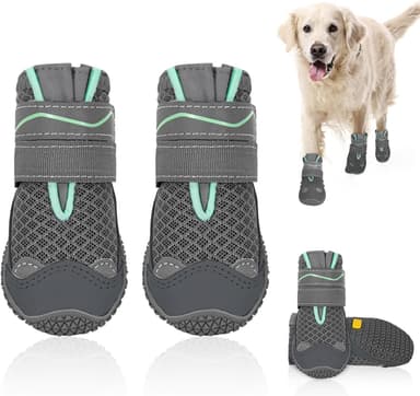 SlowTon Dog Shoes for Large Small Medium Dogs - Breathable Dog Boots for Summer Hot Pavement, Paw Protector for Outdoor Walking Winter Snow, Anti-Slip Rubber Dog Booties for Hardwood Floor (GY, 4 - Image 2