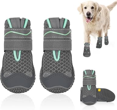 SlowTon Dog Shoes for Large Small Medium Dogs - Breathable Dog Boots for Summer Hot Pavement, Paw Protector for Outdoor Walking Winter Snow, Anti-Slip Rubber Dog Booties for Hardwood Floor (GY, 4 - Image 1