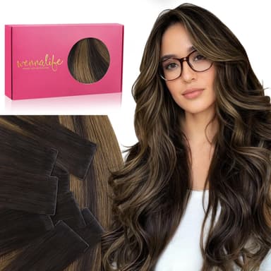 WENNALIFE Invisi Edge Tape in Hair Extensions Human Hair, 18 Inch 50g 20pcs Balayage Dark Brown Mixed Chestnut Brown Invisible Luxury Remy Hair Extensions Natural Seamless Injected Tape Ins Straight - Image 2