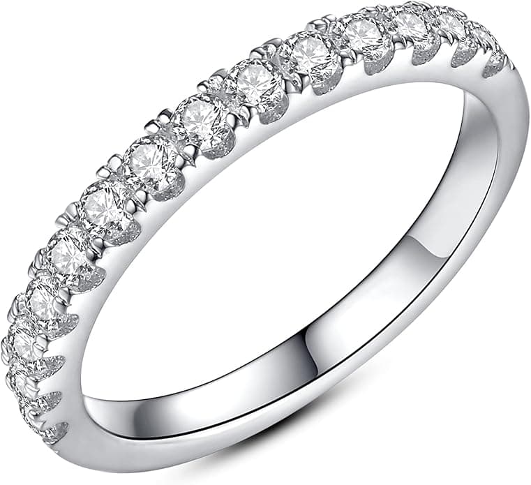 IMOLOVE Moissanite Wedding Band Wedding Rings for Women 925 Sterling Silver Rings with 18K White Gold Plated Eternity Stackable Engagement Ring Anniversary Band Size 3.5-12 - Image 1