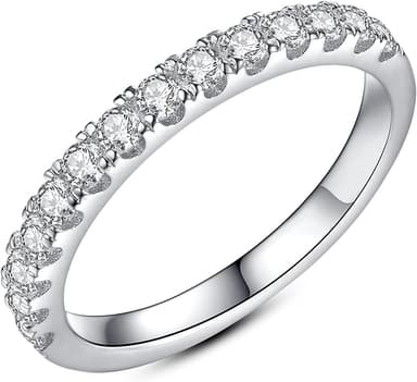 IMOLOVE Moissanite Wedding Band Wedding Rings for Women 925 Sterling Silver Rings with 18K White Gold Plated Eternity Stackable Engagement Ring Anniversary Band Size 3.5-12 - Image 1