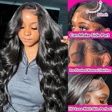 UANDM 28 Inch 5x5 HD Lace Closure Wigs Human Hair Body Wave Lace Front Wigs Human Hair Pre Plucked 180% Density Glueless Wigs Human Hair Wig Closure Wig for Women - Image 2