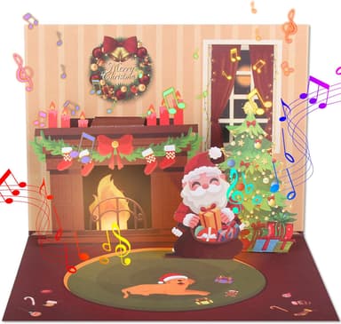 XTF2015 Christmas Card 3D Pop Up Christmas Greeting Cards with Music, Lighting LED Greeting Gift Card Fireplace with Envelope for Women Men Kids Husband Wife Mom Dad Daughter - Image 2