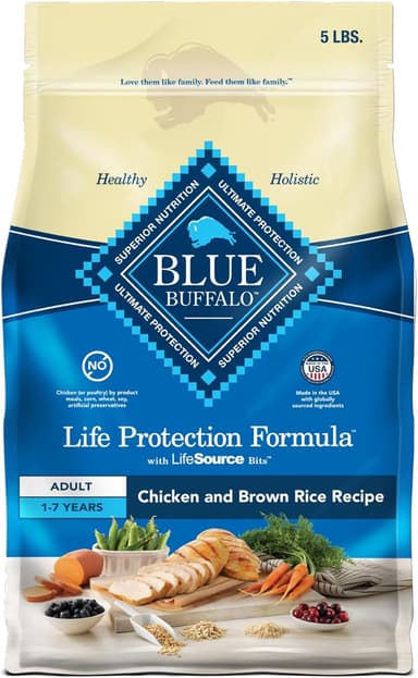 Blue Buffalo Life Protection Formula Adult Dry Dog Food, Helps Build and Maintain Strong Muscles, Made with Natural Ingredients, Chicken & Brown Rice Recipe, 5-lb. Bag - Image 2