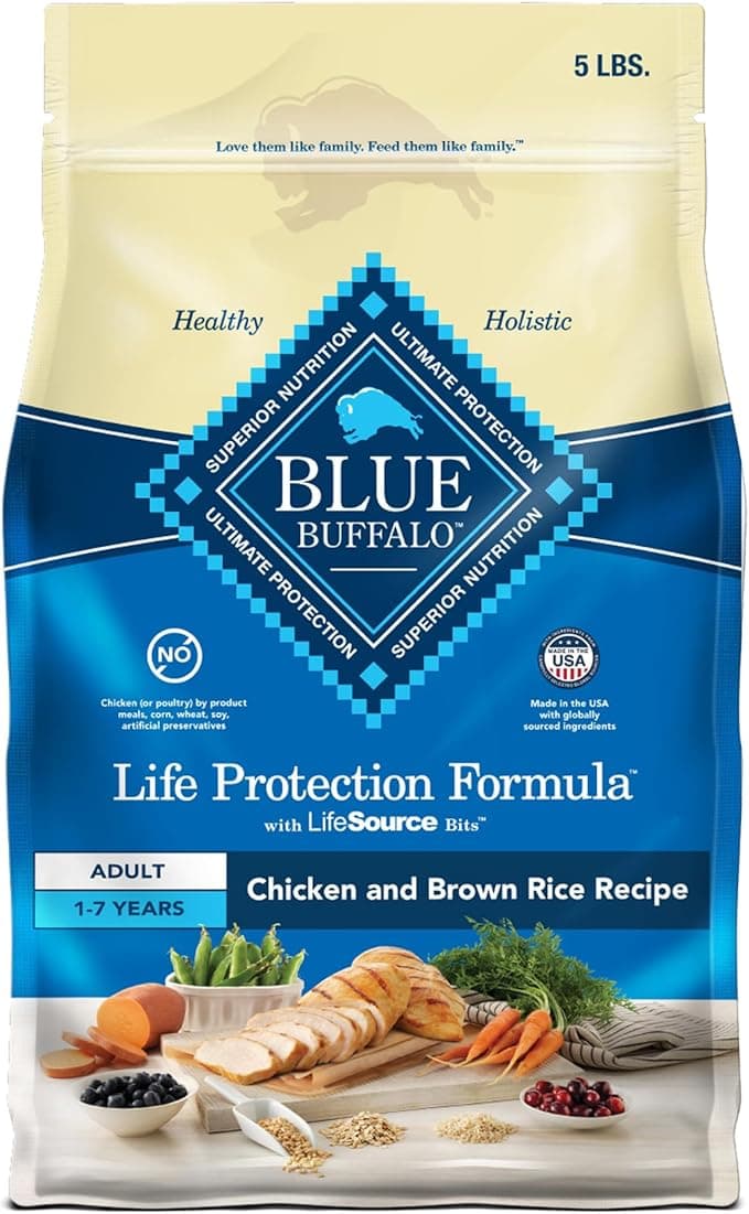Blue Buffalo Life Protection Formula Adult Dry Dog Food, Helps Build and Maintain Strong Muscles, Made with Natural Ingredients, Chicken & Brown Rice Recipe, 5-lb. Bag - Image 1