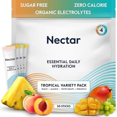 Nectar Hydration Packets - Electrolytes Powder Packets - Sugar Free & 0 Calorie - Organic Fruit Liquid Daily IV Electrolytes Powder for Dehydration Relief & Rehydration (Tropical Variety 30 Pack - Image 1