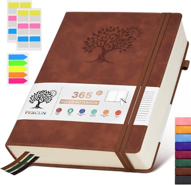 PERCUN A4 Lined Journal Notebook，365 Page Large Leather Journals for Writing Women Men，Hardcover Notebook with 100Gsm Thick Pages for Travel，Work，School，College Ruled, Daily Diary (8.5" x 11.4" - Image 2