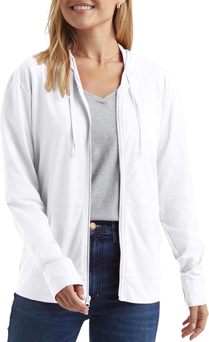Hanes Womens Slub Knit Full-zip Hoodie, Textured Cotton Zip-up T-shirt For Fashion-hoodies, White, Large US - Image 1