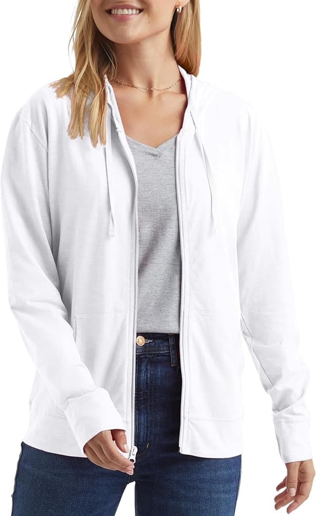 Hanes Womens Slub Knit Full-zip Hoodie, Textured Cotton Zip-up T-shirt For Fashion-hoodies, White, Large US