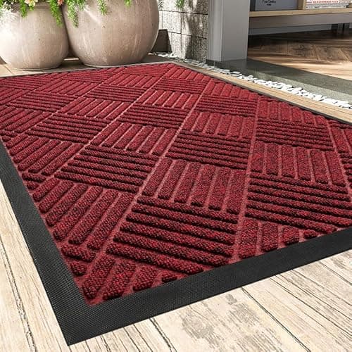 MontVoo-Front Door Mat Outdoor Indoor Entrance Doormat-Welcome Mat Outside Door Mats for Home Entrance Durable Absorbent Non Slip Dirt Trapper Heavy Duty-Red 24"x36" - Image 1