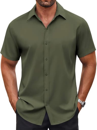 COOFANDY Men's Button Down Shirt Short Sleeve Dress Shirt Casual Beach Summer Wedding Shirt - Image 2