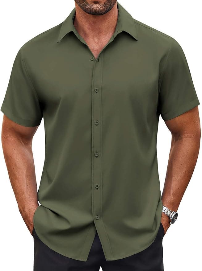 COOFANDY Men's Button Down Shirt Short Sleeve Dress Shirt Casual Beach Summer Wedding Shirt - Image 1