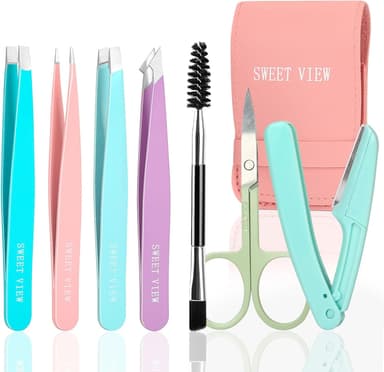 7pcs Eyebrow Tweezers Kit for Women Precision Plucker with Brow Scissors & Razor & Spoolie for Facial, Chin, Brow, Splinter and Ingrown Hair - Image 2