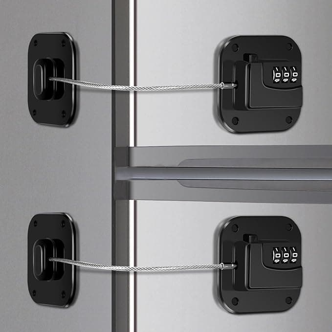 Refrigerator Lock, Combination Lock for Refrigerator Cabinets, Drawers, Heavy Duty Fridge Lock, Easy Install No Keys Needed (Black-2Pack - Image 1
