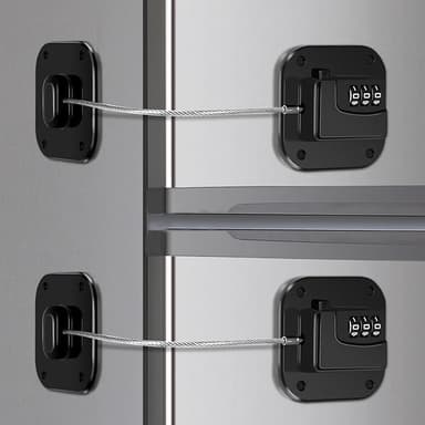 Refrigerator Lock, Combination Lock for Refrigerator Cabinets, Drawers, Heavy Duty Fridge Lock, Easy Install No Keys Needed (Black-2Pack - Image 1