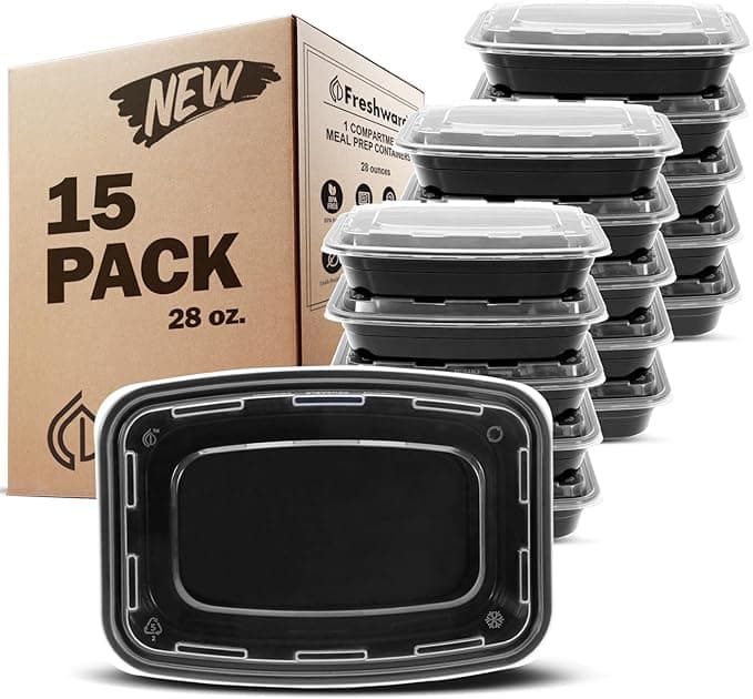 Freshware Meal Prep Containers 15 Count (Pack of 1) Compartment Food Storage Containers with Lids, Bento Box, BPA Free, Stackable, Microwave/Dishwasher/Freezer Safe (28 oz) (Color May Vary - Image 1