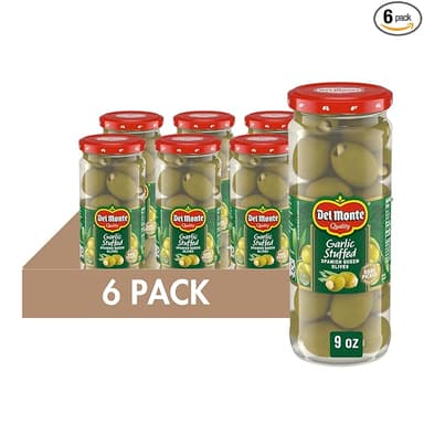 Del Monte Garlic Stuffed Spanish Queen Olives, 9 oz. Jar (Pack of 6 - Image 1