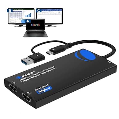 OREI SplitExtend 4K HDMI Splitter Extended Display for Dual Monitor - Multi-Monitor Display 3 Separate Screens - USB A & USB-C Adapter to HDMI 2.0, 4K@60hz, 90W PD Charger, DisplayLink MacOS, Windows - Image 1