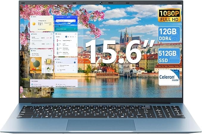 Naclud Laptops, 15.6 Inch Laptop Computer, 12GB DDR4 512GB SSD with Celeron N5095A Processor, FHD 1920x1080 Win 11 Notebook, 52WH Battery, 180° Viewing, Type-C, HDMI, USB 3.2, 5G WiFi, BT5.0(Gray - Image 1